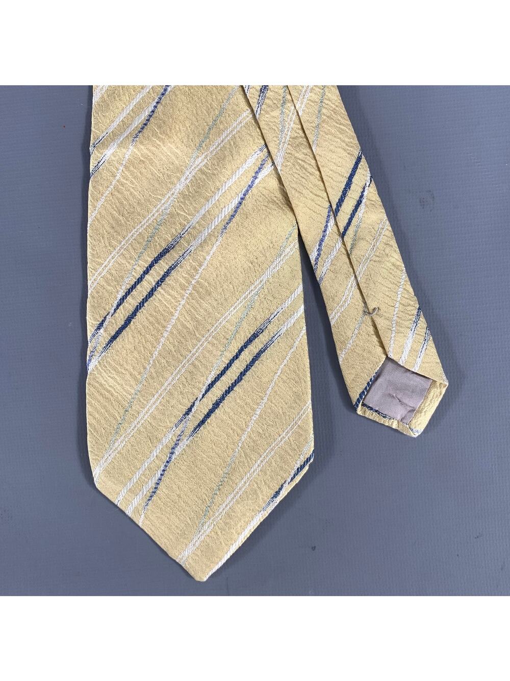 ISSEY MIYAKE Yellow Navy Lines Silk Tie